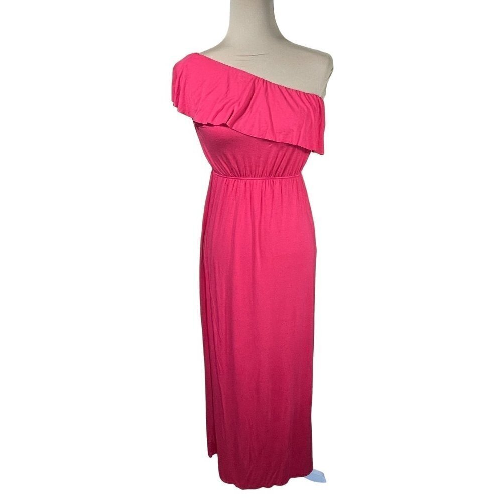 Color Me Red One Shoulder Jersey Maxi Dress Raspberry size L Large